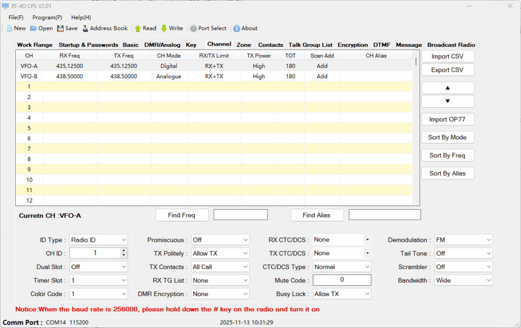 RT-4D CPS V2.01 の「Channel」