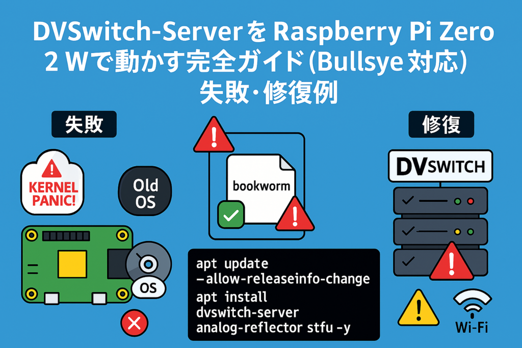 DVSwitch-ServerをRaspberry Pi Zero 2 Wで動かす完全ガイド（Bullseye対応）失敗、修復例